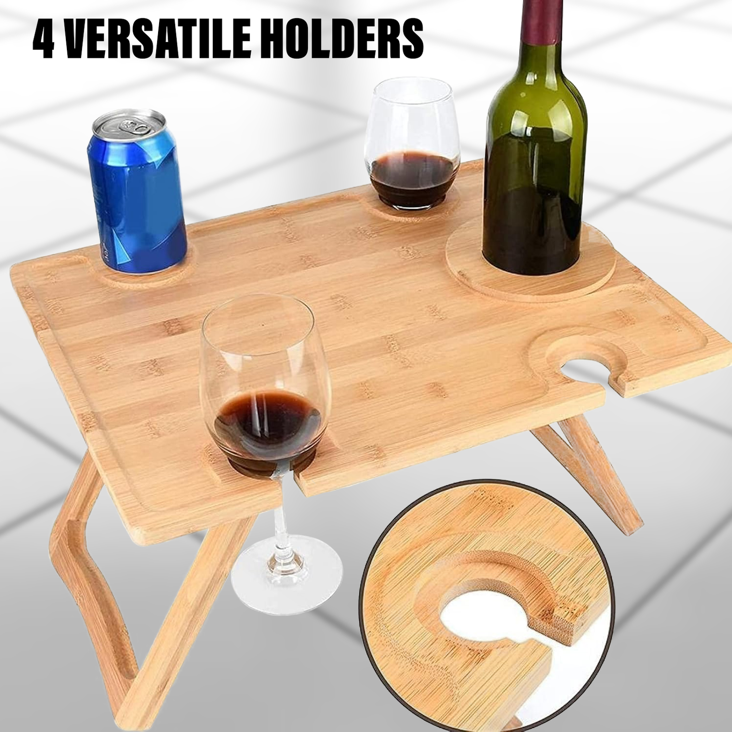 Wine Picnic Table – Portable Wooden Table with Glass Holders for Outdoor Use