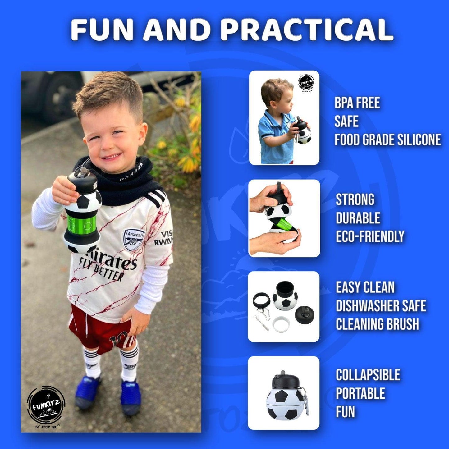 Football Water Bottles - Football Water Bottle for Kids, FunKitZ Football Water Bottle for Kids - Kids Collapsible Water Bottle