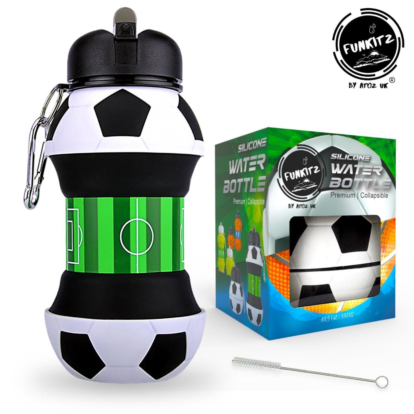 Football Water Bottles - Football Water Bottle for Kids, FunKitZ Football Water Bottle for Kids - Kids Collapsible Water Bottle