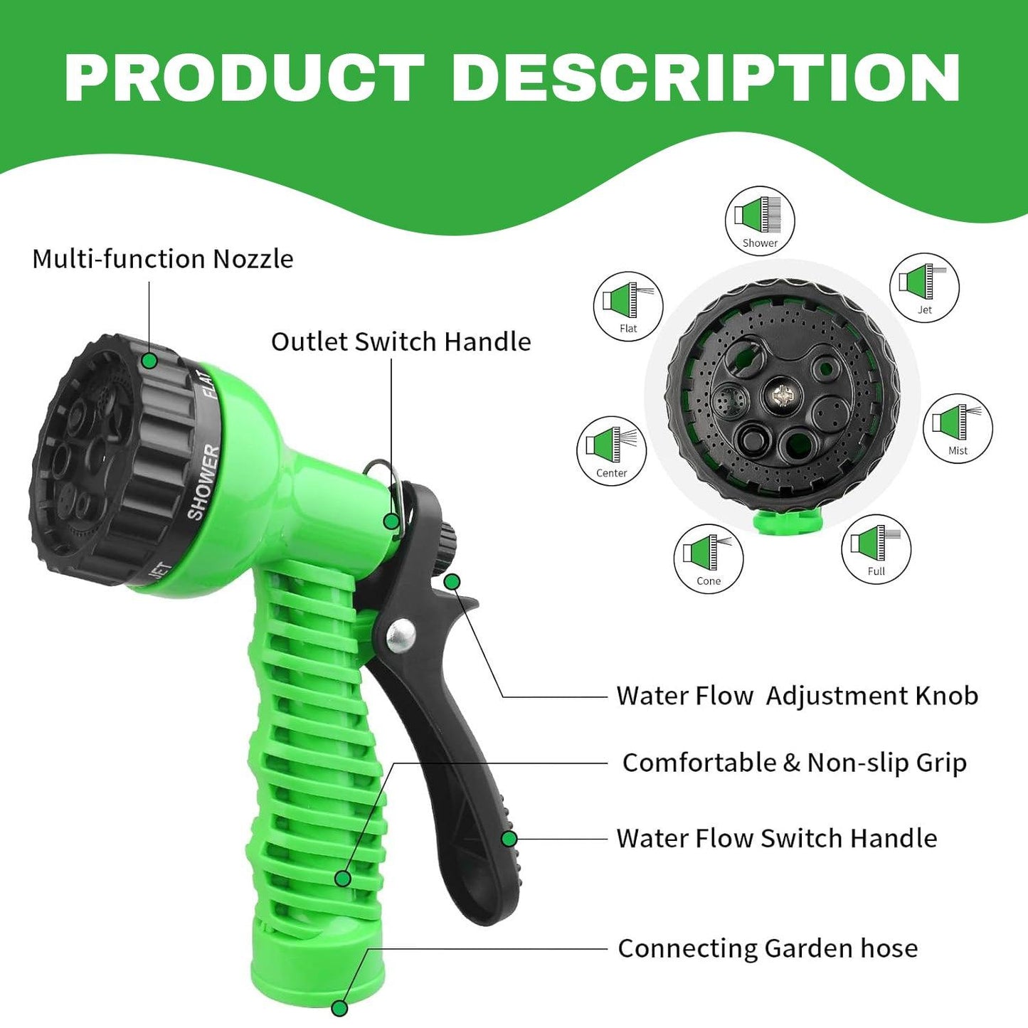 Garden Hose Pipes - 7 Function Water Spray Gun Expandable Magic Garden Hose Pipe Anti Kink