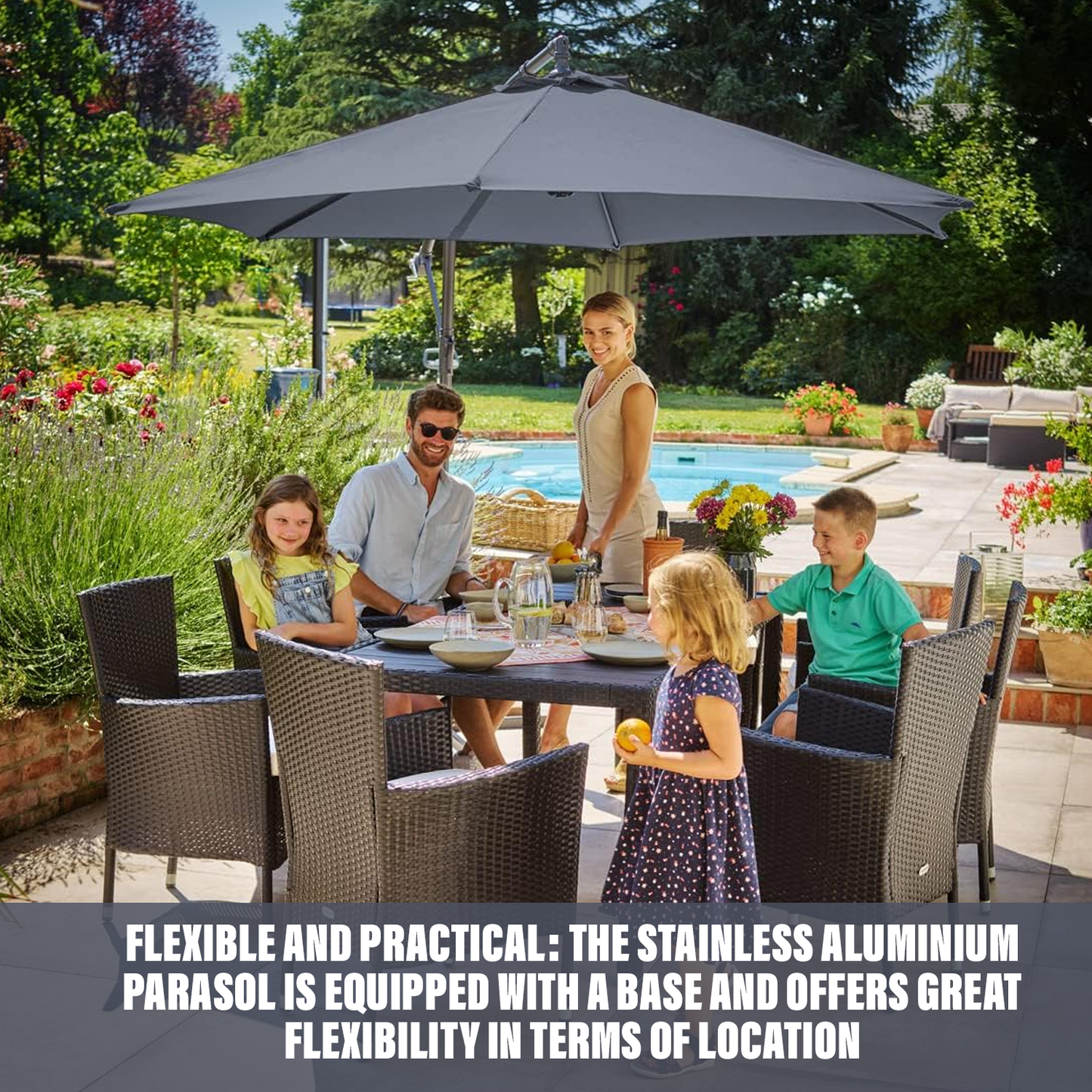 Garden Umbrella with Stand – 3M Banana Parasol Sun Shade Patio Hanging Umbrella Garden Cantilever