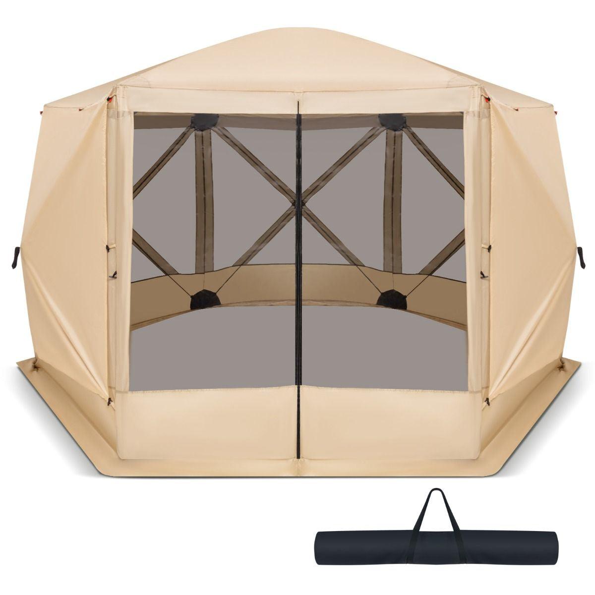 Family Camping Tent - 6-Sided Camping Gazebo Instant Setup Hub Tent with Portable Carrying Bag