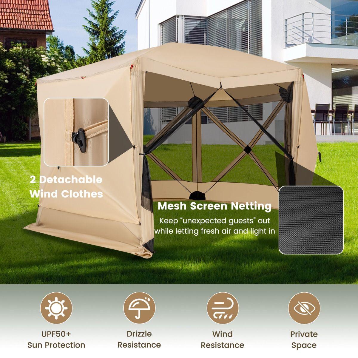 Family Camping Tent - 6-Sided Camping Gazebo Instant Setup Hub Tent with Portable Carrying Bag