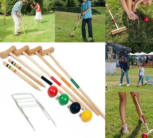 Croquet Sets UK - 4 Players Wooden Garden Lawn Outdoor Children Adult Game