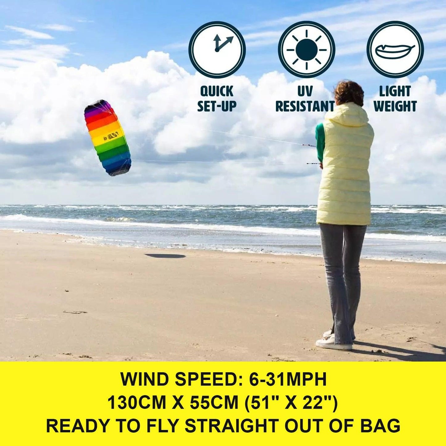 HQ Symphony Beach iii 1.3 - Rainbow Kites for the Beach Power Kites Ready to Fly Outdoor