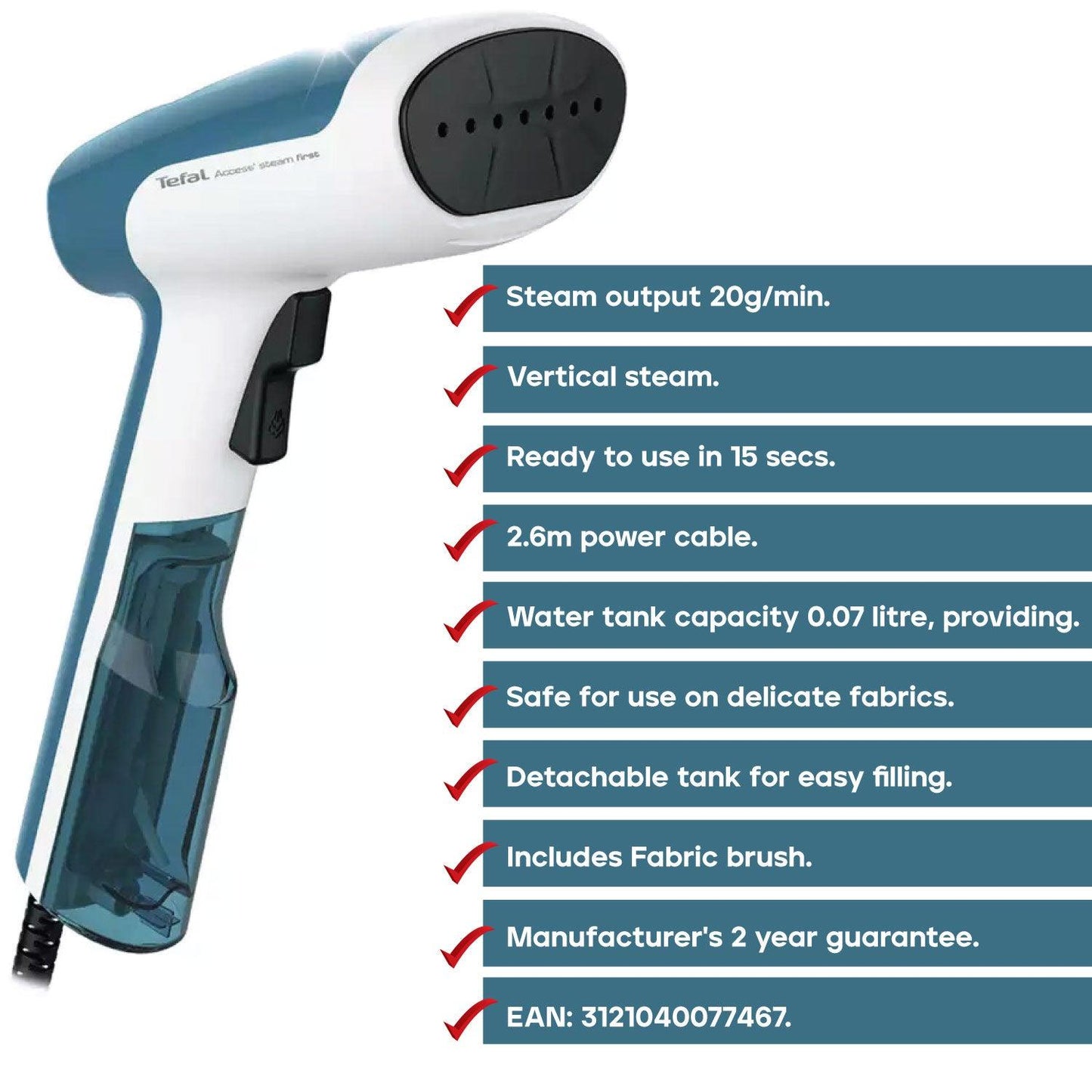 Portable Steamer for Clothes - Steam First Handheld Garment Steamer 1300W