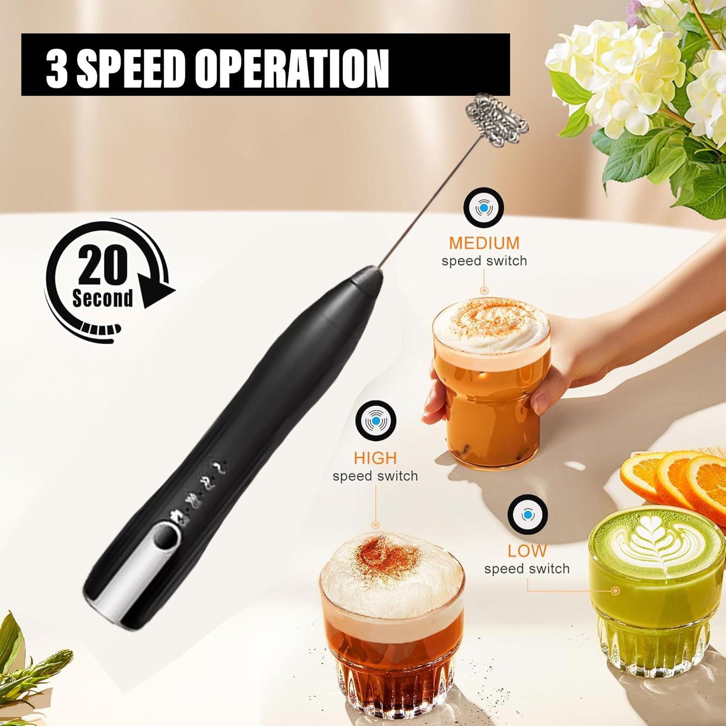 Electric Milk Frother – Handheld Foam Maker for Coffee, Latte, Cappuccino & Hot Chocolate
