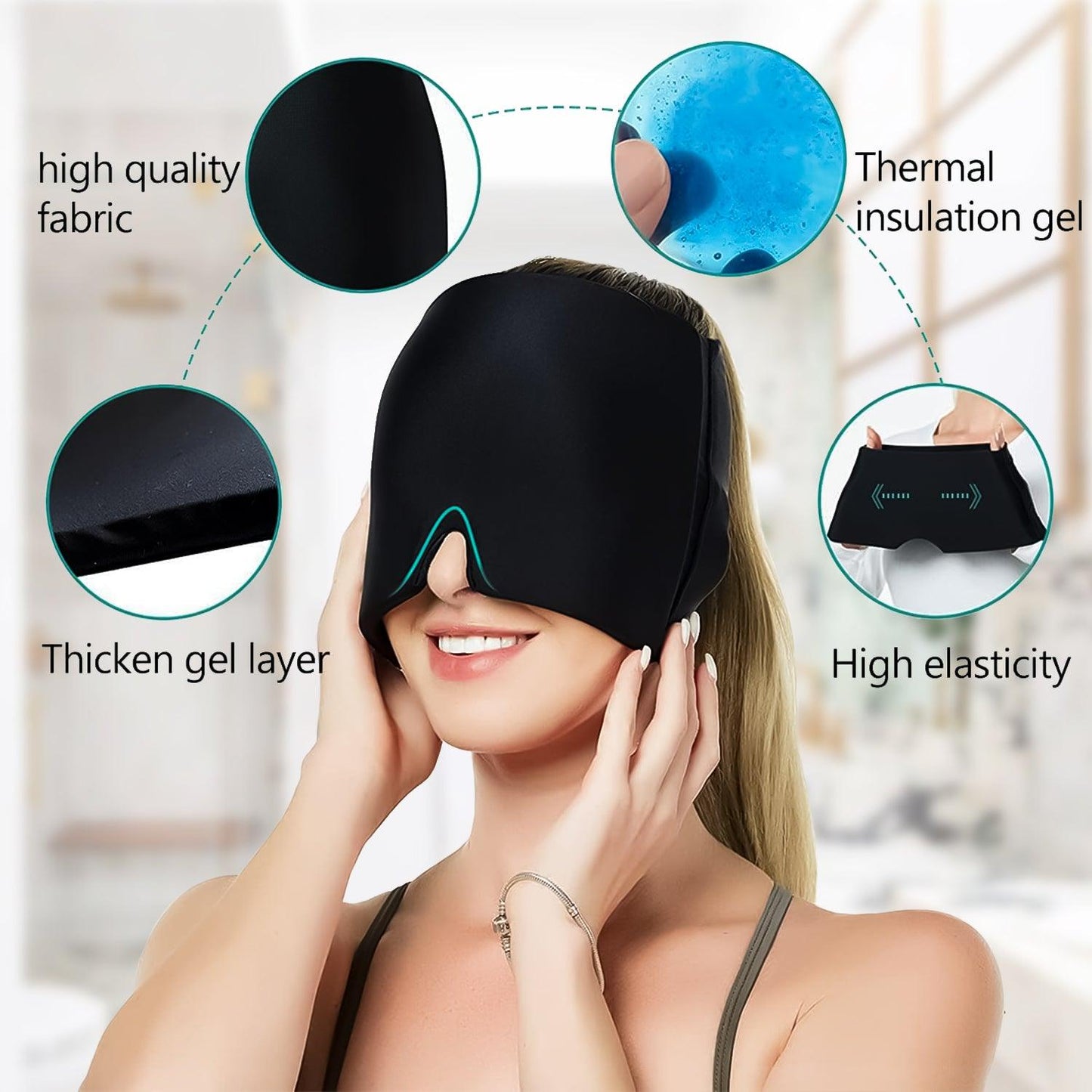Headache and Migraine Relief Cap - Ice Mask or Hat for Migraines Tension Relief Dark and Cool Cap