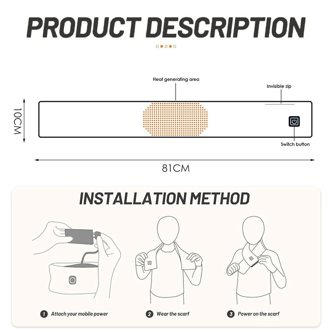 Heated Neck Scarf - 3 Heating Levels Electric Heated Scarf with Power Bank