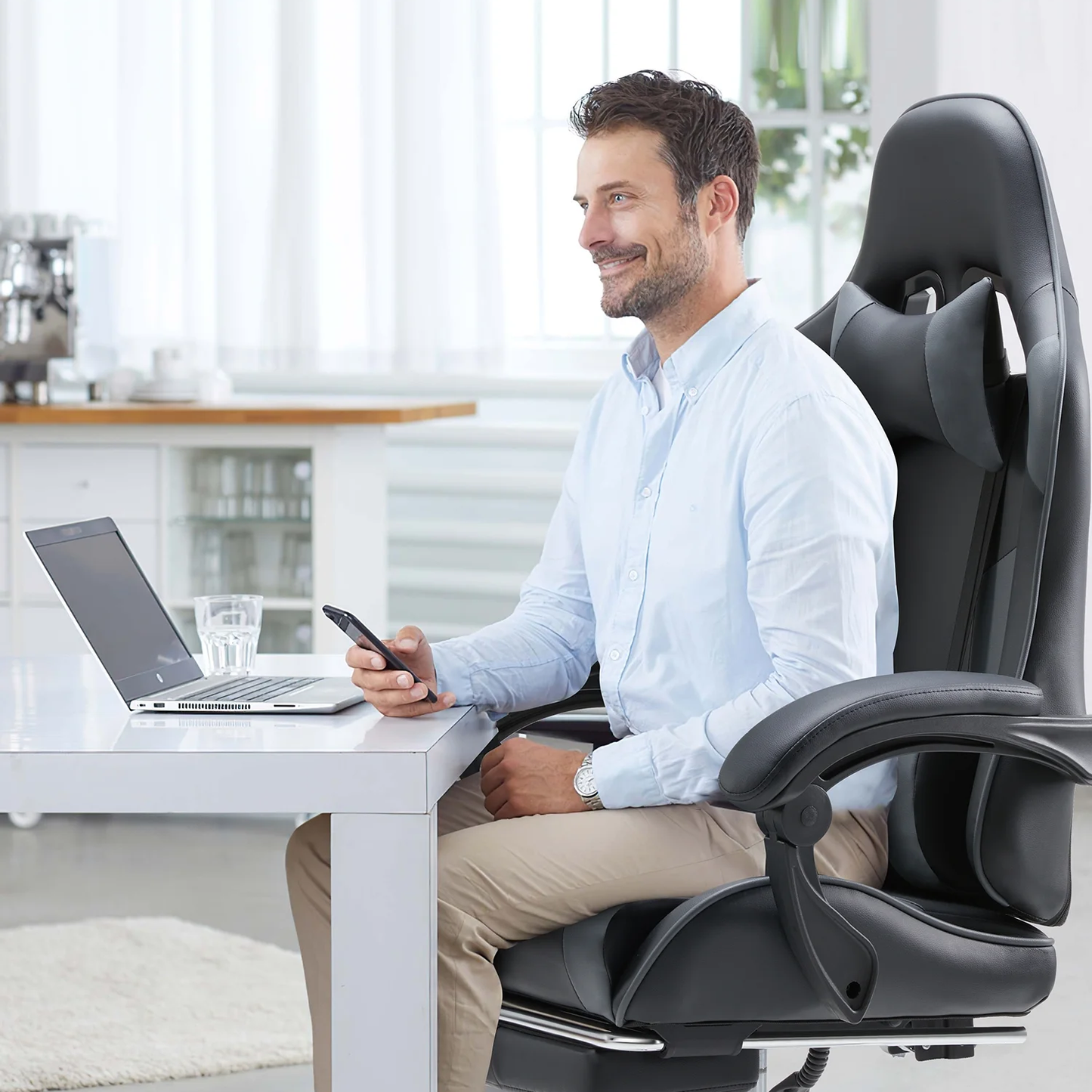 Computer Gaming Office Chair – Executive Style Gamer Chair with Wheels for Home & Office