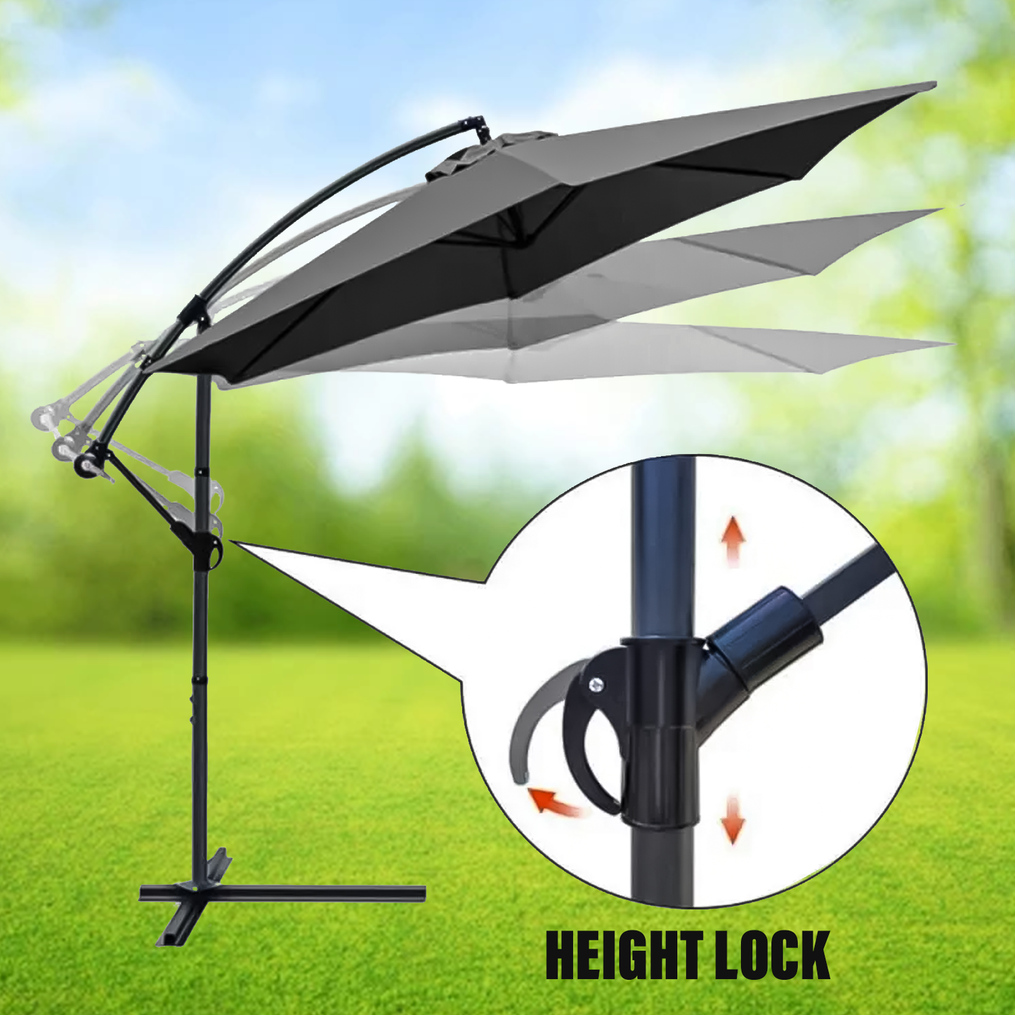 Garden Umbrella with Stand – 3M Banana Parasol Sun Shade Patio Hanging Umbrella Garden Cantilever