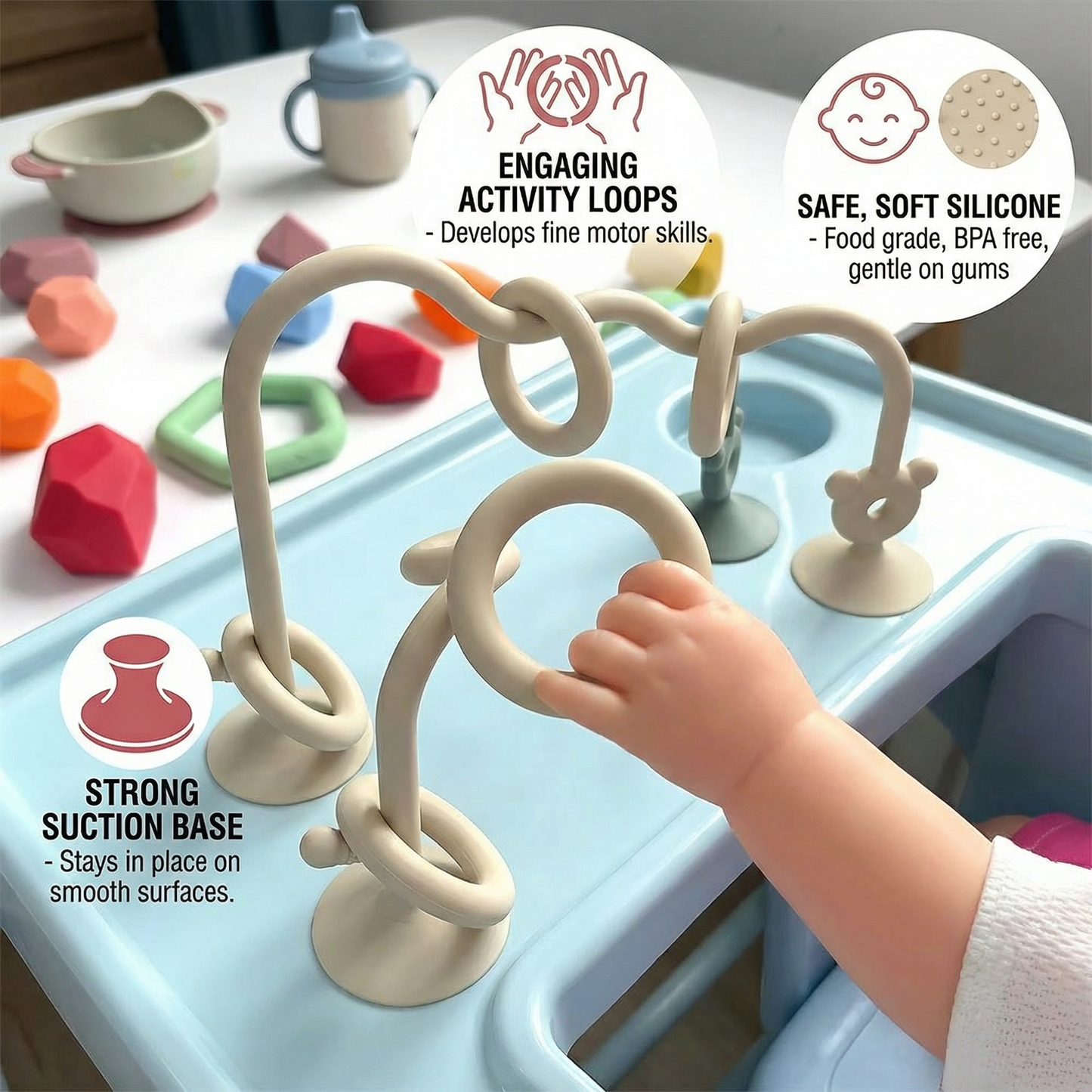 Silicone Baby Activity Toy – Suction Cup Learning Toy for Table & High Chair