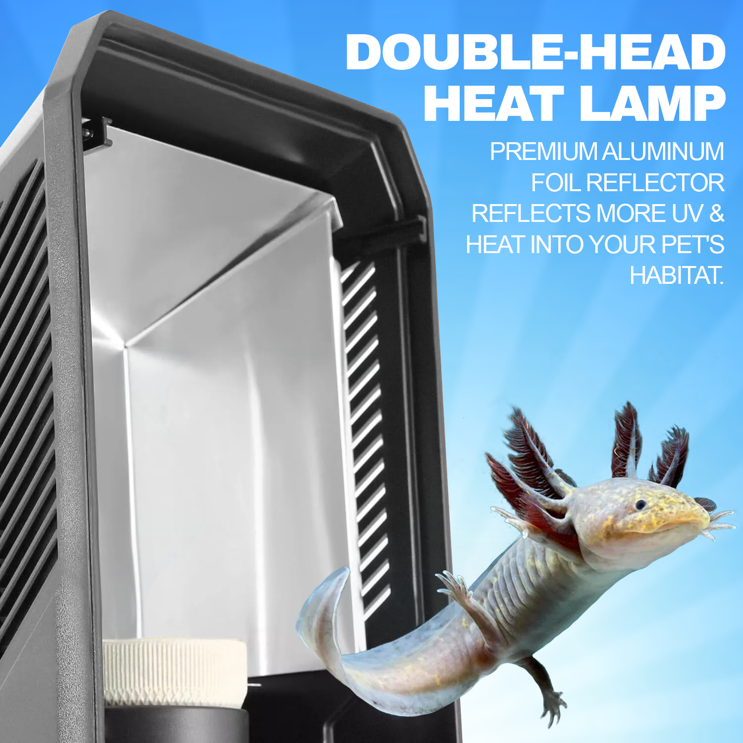Reptile Heat Lamp - UVA UVB Double-Head Lamp for Turtles, Bearded Dragons & Lizards