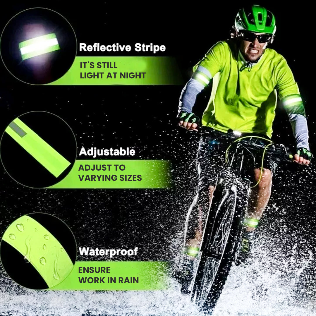 High Visibility Bands – Adjustable Reflective Arm Band Safety Bands for Running Jogging Cycling Walking & Sports