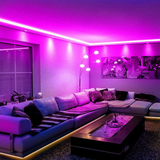 RGB LED Strip Light - 1-20M LED Strip Lights 5050 RGB Colour Changing Tape Cabinet Kitchen TV Lighting Indoor/Outdoor Decor