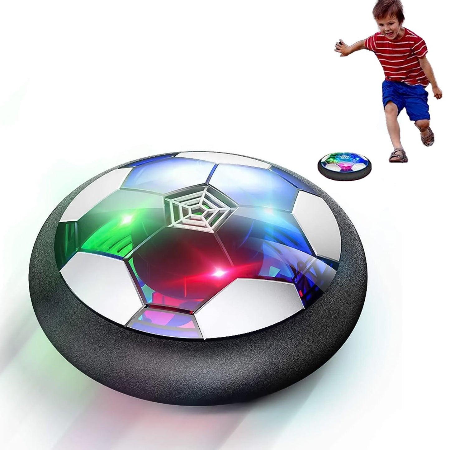 Hover Soccer Ball - Kids 3-12 Year Old Rechargeable Air Power Sport Football with Colorful LED Light | Foam Bumpers Indoor Outdoor Disk Toy