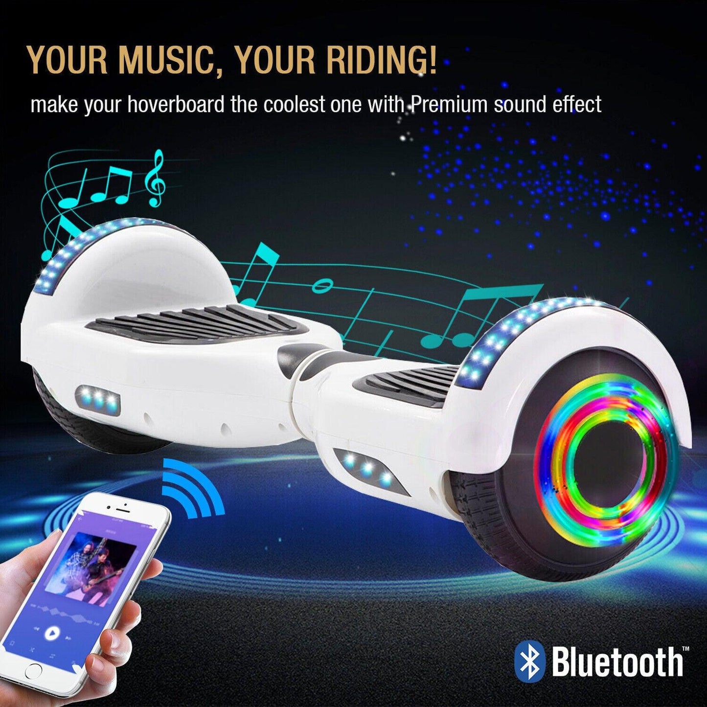 Electric Self Balancing Scooter - 500W Hoverboard For Kids Bluetooth LED Segway