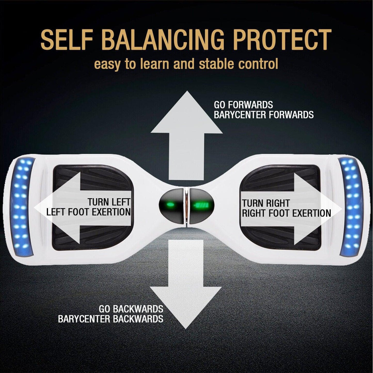 Electric Self Balancing Scooter - 500W Hoverboard For Kids Bluetooth LED Segway