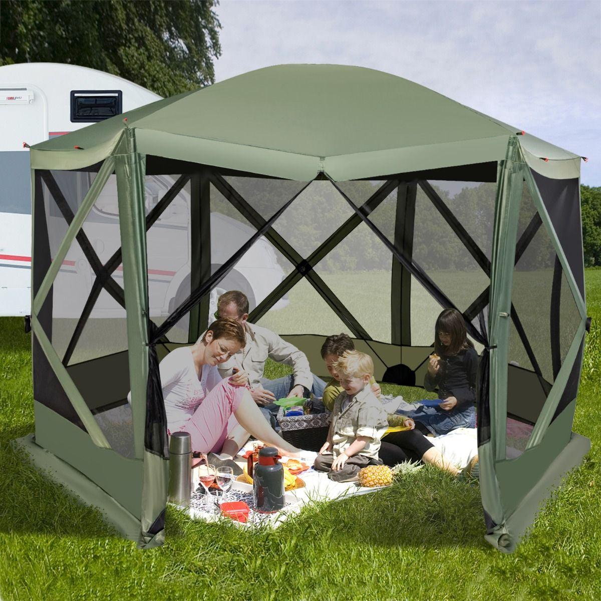 Family Camping Tent - 6-Sided Camping Gazebo Instant Setup Hub Tent with Portable Carrying Bag
