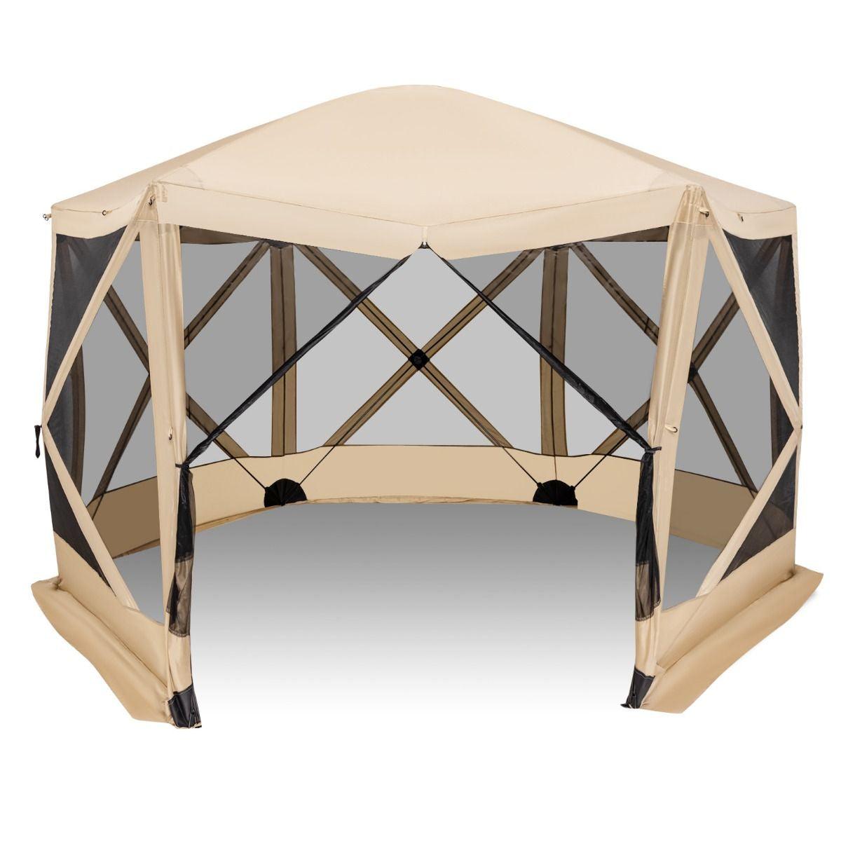 Family Camping Tent - 6-Sided Camping Gazebo Instant Setup Hub Tent with Portable Carrying Bag