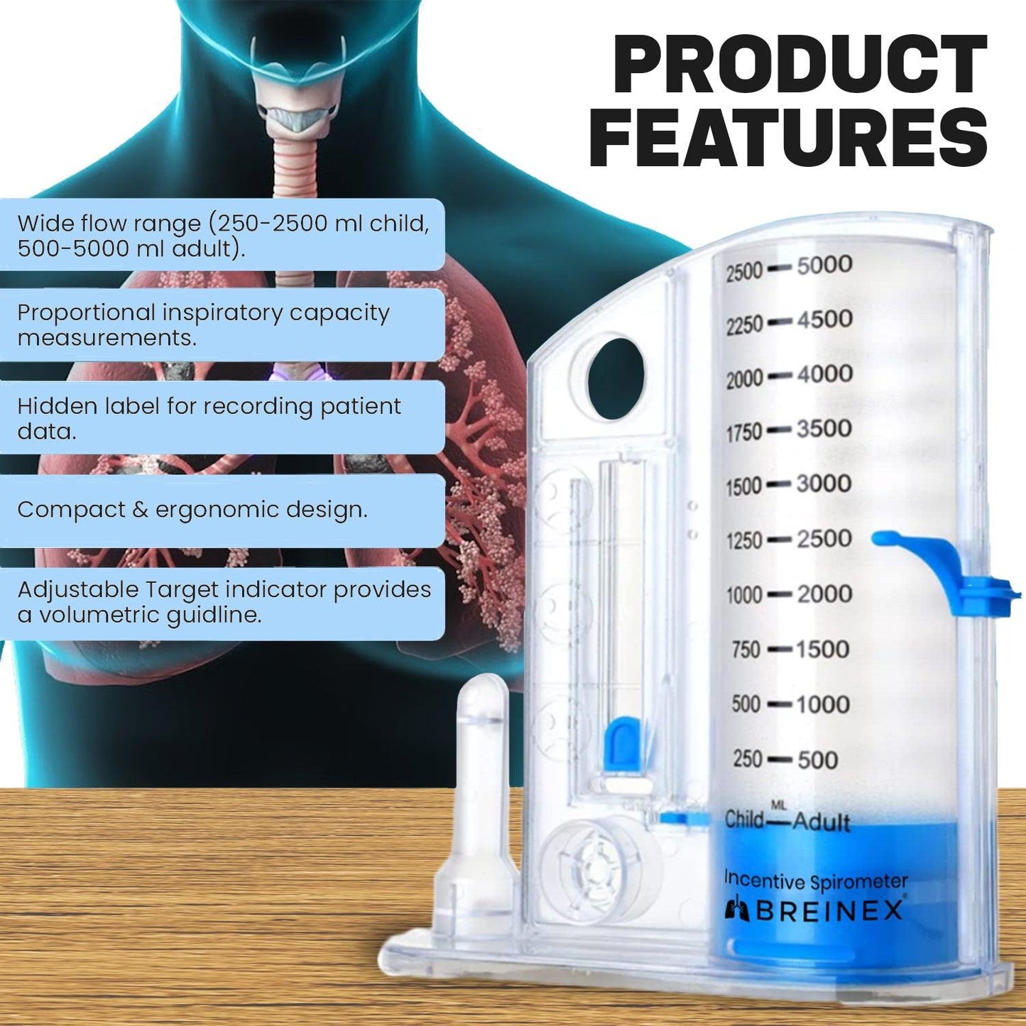 Lung Strengthening Device - Incentive Spirometer Breathing Exerciser Lung Function Deep Breath Trainer
