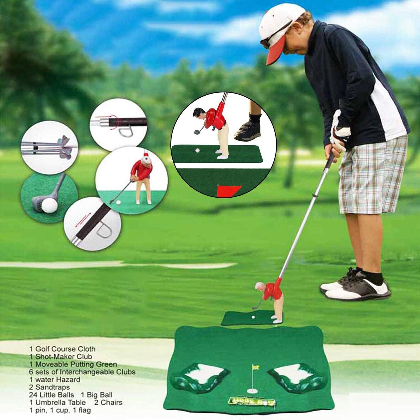 Golf Toy Set - Indoor Mini Golf Set, Indoor Mini Golfing Game Kit Golfs Toy Set with Green Pad Putter Ball Chairs Gifts