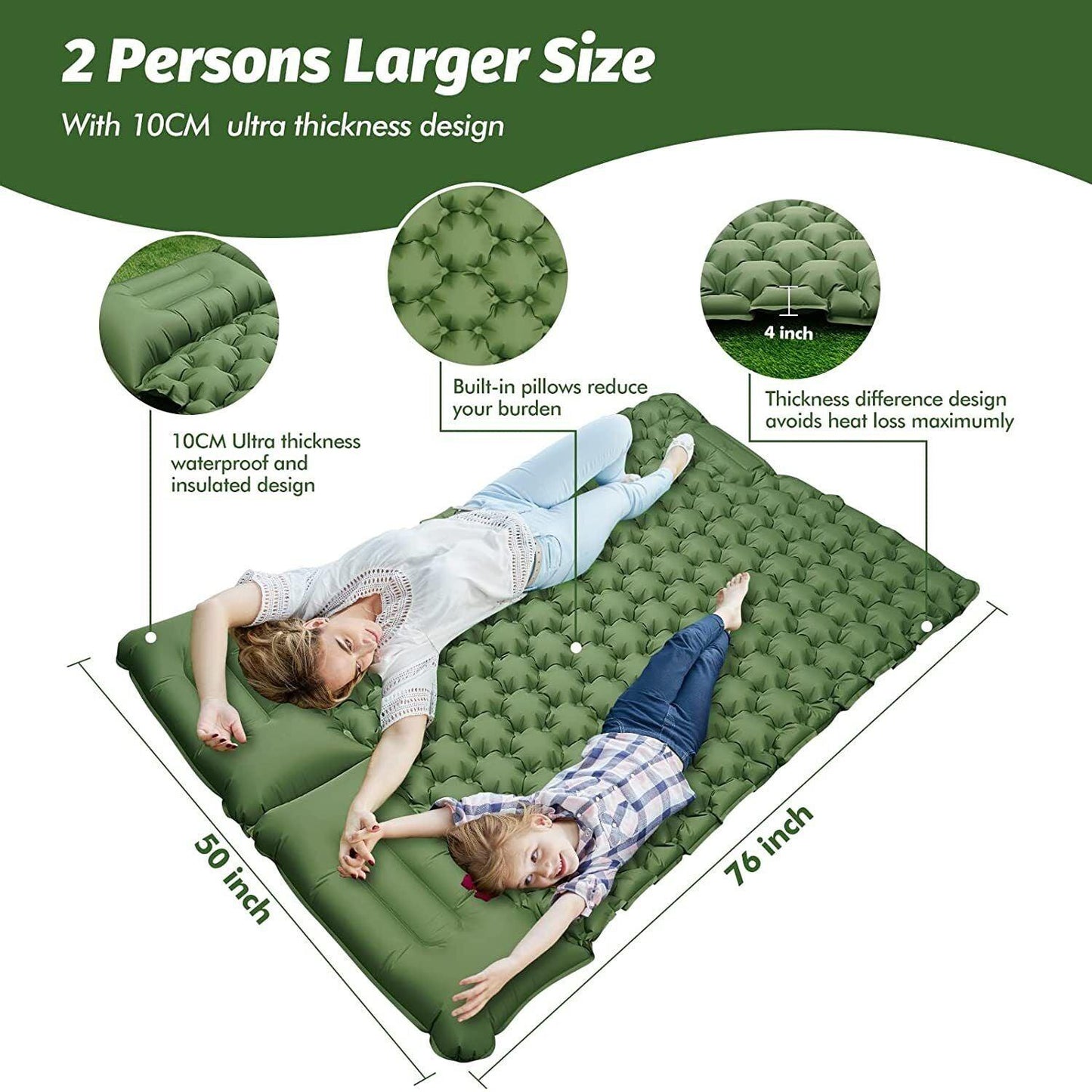 Camping Mattress Pad - Ultralight Air Bed Sleeping Mattress & Pillow Inflatable Double Camping Mat