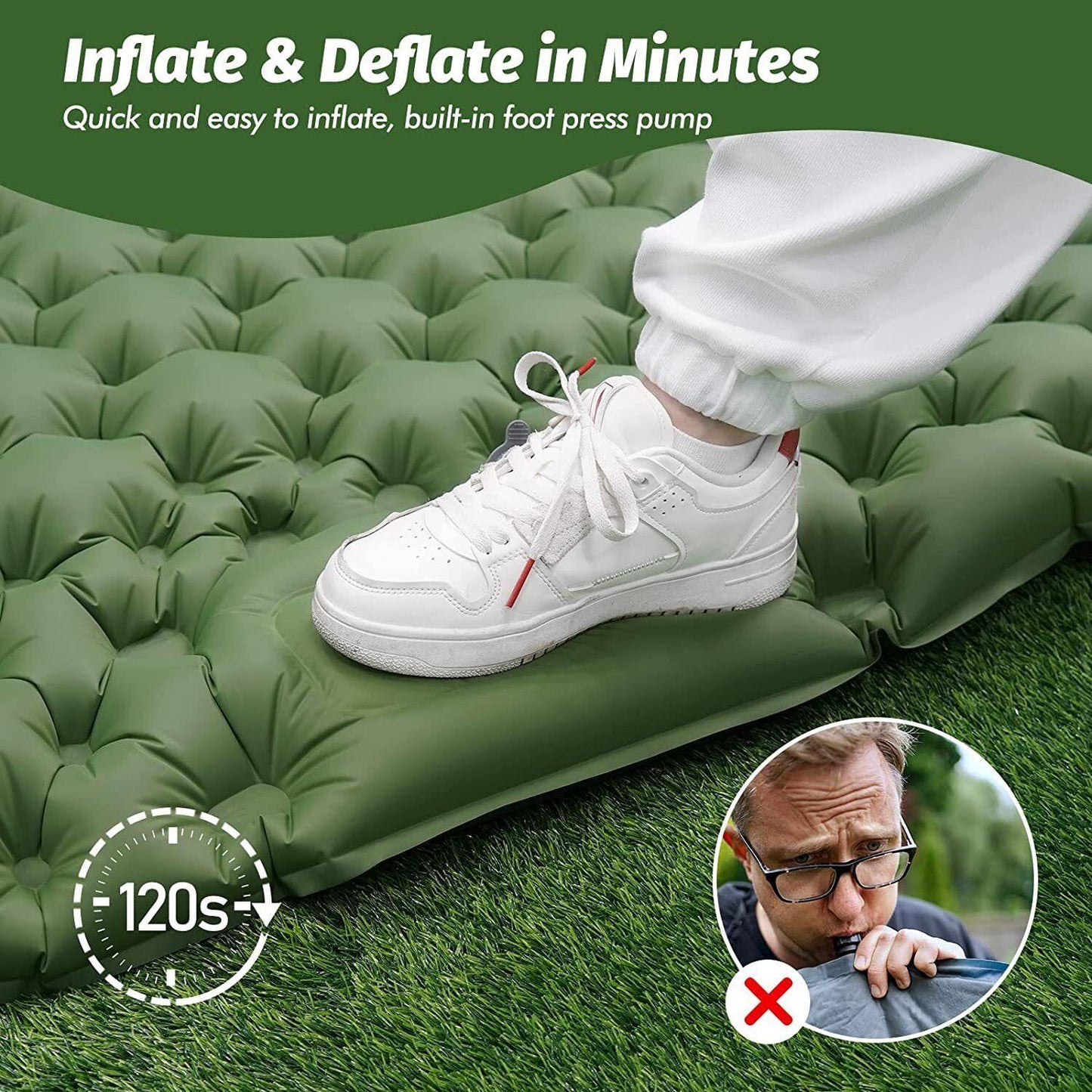 Camping Mattress Pad - Ultralight Air Bed Sleeping Mattress & Pillow Inflatable Double Camping Mat