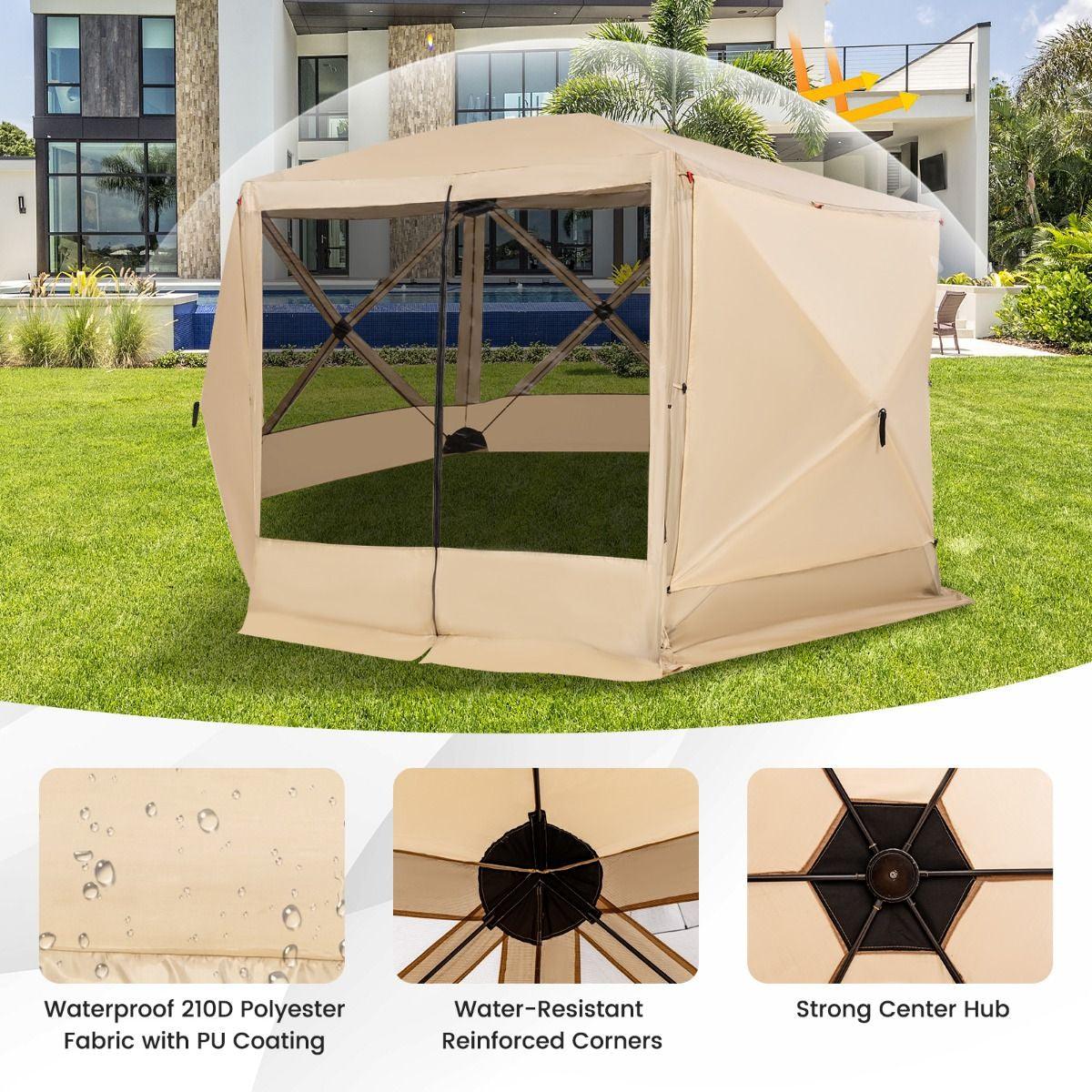 Family Camping Tent - 6-Sided Camping Gazebo Instant Setup Hub Tent with Portable Carrying Bag