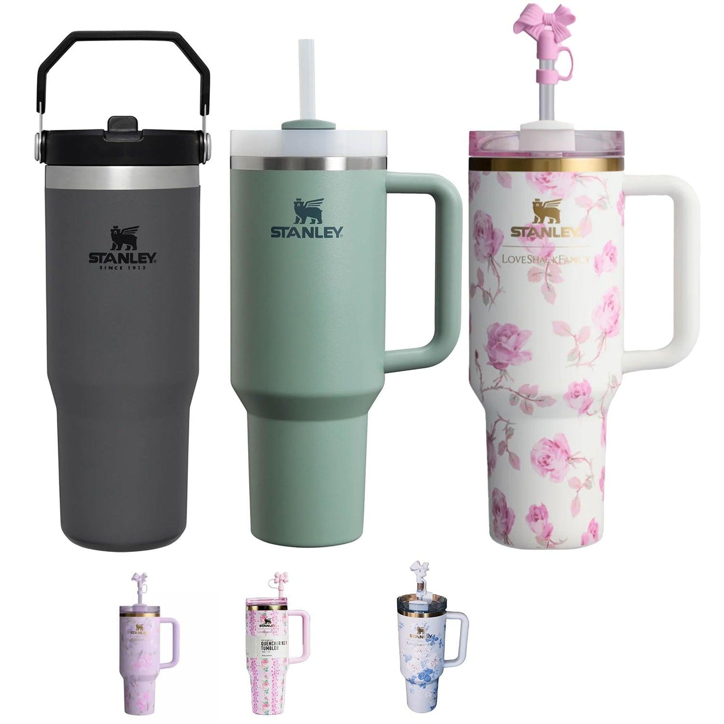 Insulated Straw Tumbler - 40 OZ Stanley Quencher H2.0 Tumbler with Straw Travel Mug for Cold or Hot Drinks Love Shack Fancy