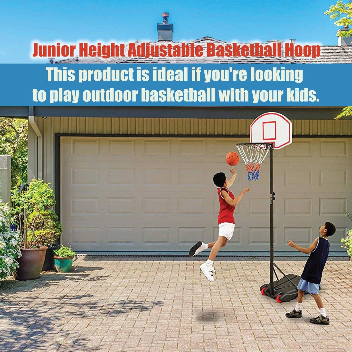 Portable Basketball Stand - Junior Height Adjustable Basketball Hoop, Free Standing Portable Basketball Stand for Kids I Hoop height adjustable 165cm to 205cm