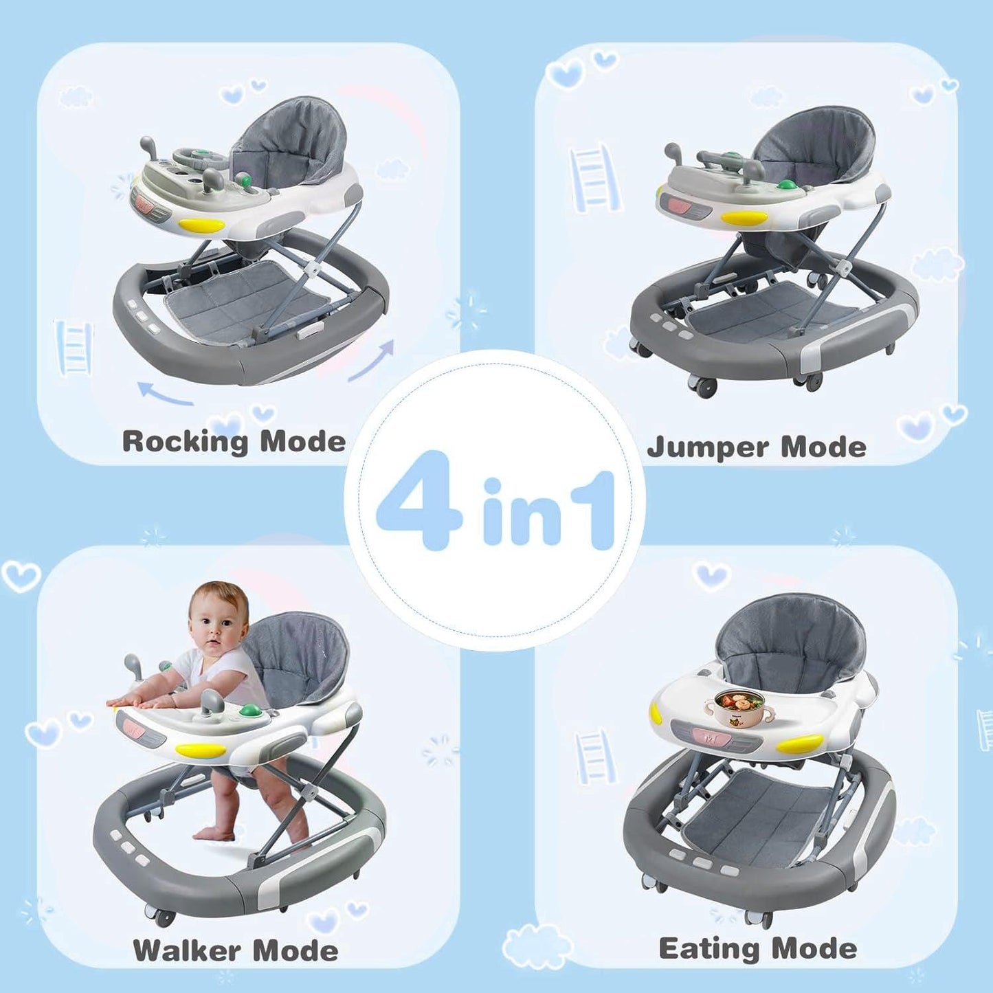 Childrens Push Along Walker - Baby Walker Rocker Bouncer First Steps Push Along Activity Music Ride On Car UK