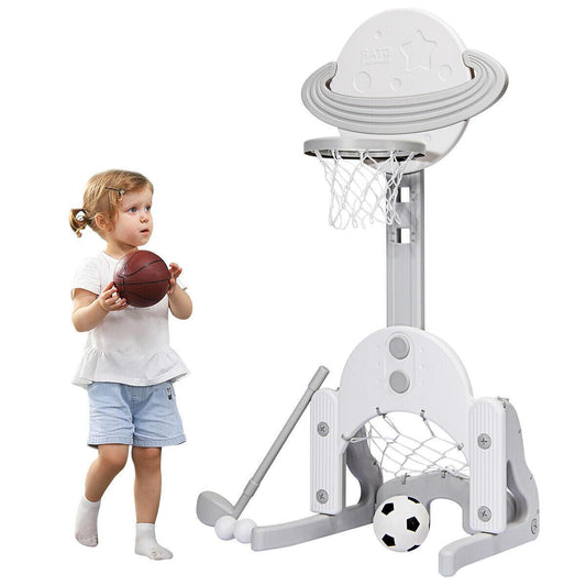 Adjustable Basketball Hoop - Kids Basketball Stand 3 in 1 Basketball Hoop Soccer Golf Kit Adjustable Toy Set