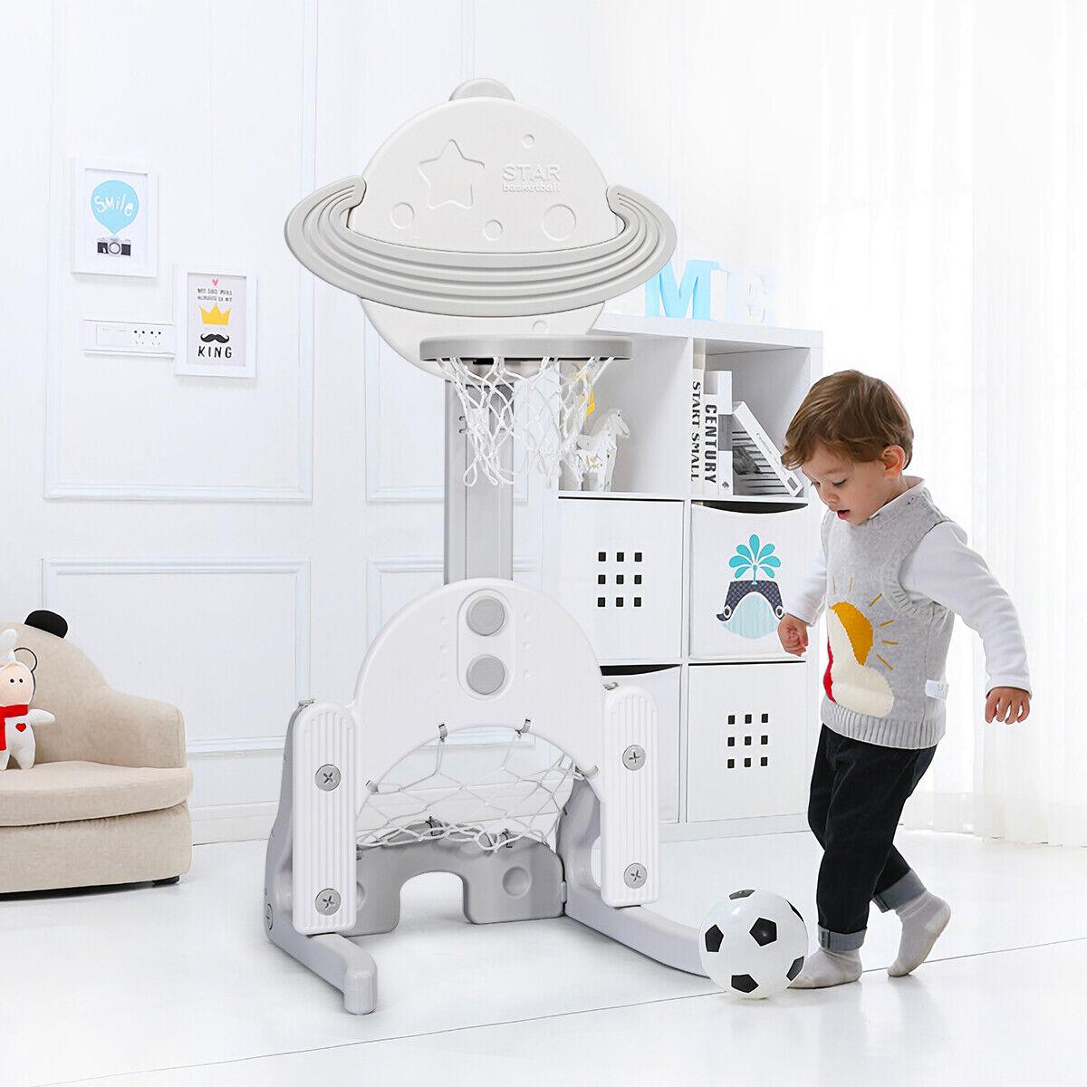 Adjustable Basketball Hoop - Kids Basketball Stand 3 in 1 Basketball Hoop Soccer Golf Kit Adjustable Toy Set