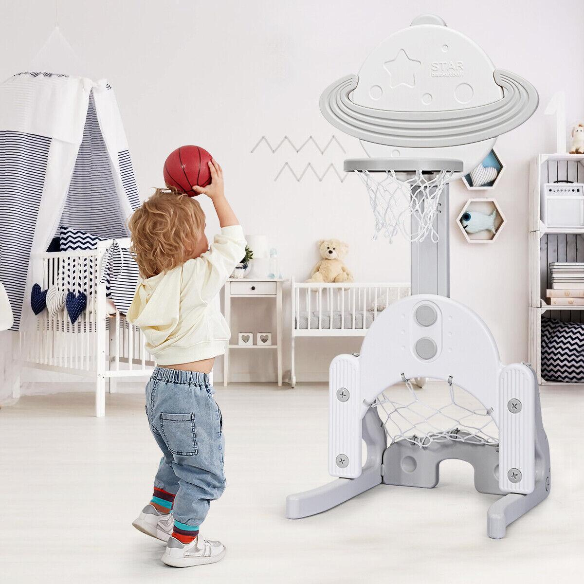 Adjustable Basketball Hoop - Kids Basketball Stand 3 in 1 Basketball Hoop Soccer Golf Kit Adjustable Toy Set