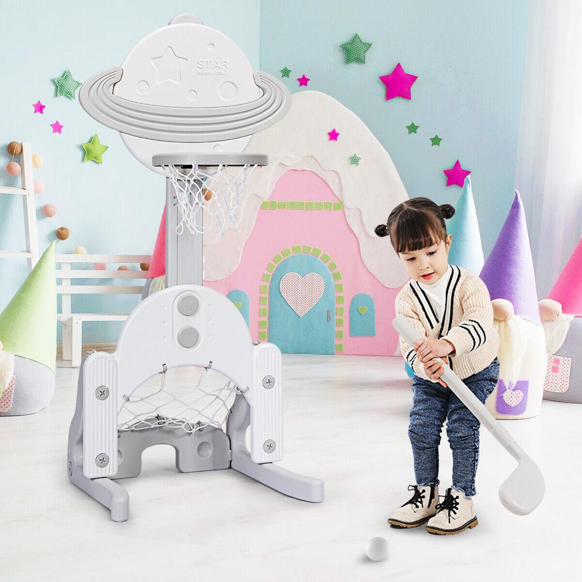 Adjustable Basketball Hoop - Kids Basketball Stand 3 in 1 Basketball Hoop Soccer Golf Kit Adjustable Toy Set