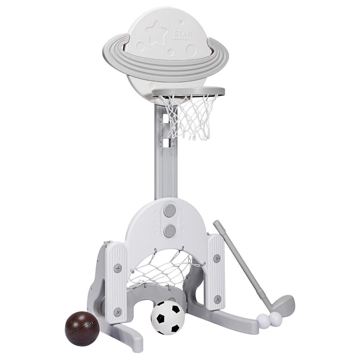 Adjustable Basketball Hoop - Kids Basketball Stand 3 in 1 Basketball Hoop Soccer Golf Kit Adjustable Toy Set