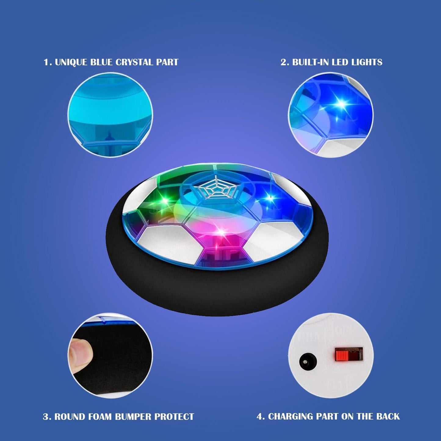 Hover Soccer Ball - Kids 3-12 Year Old Rechargeable Air Power Sport Football with Colorful LED Light | Foam Bumpers Indoor Outdoor Disk Toy