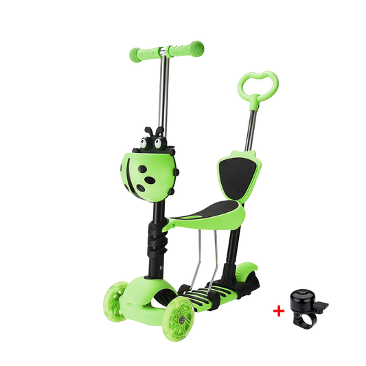 Kids Push Scooter – 5 in 1 Adjustable Height Removable Seat LED Flashing 3 Wheels