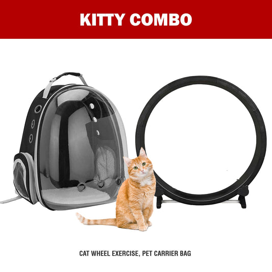 Cat Fitness & Travel Duo – 7th Gen Cat Treadmill Wheel & Pet Astronaut Travel Backpack