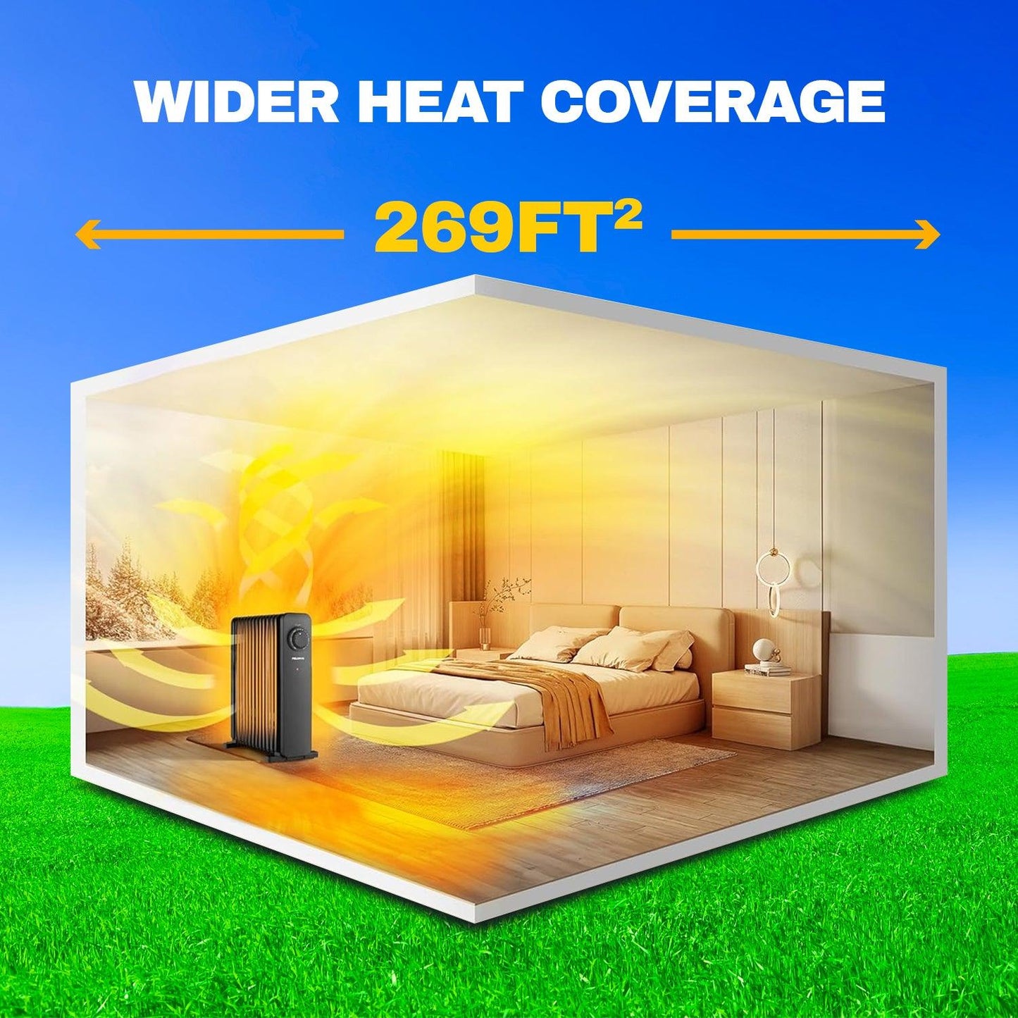 Room Heater Electric - Heater Oil Radiator with Adjustable Thermostat and 3 Heat Settings Oil Filled Heater with Overheat Protection (2500W, Knob Control)