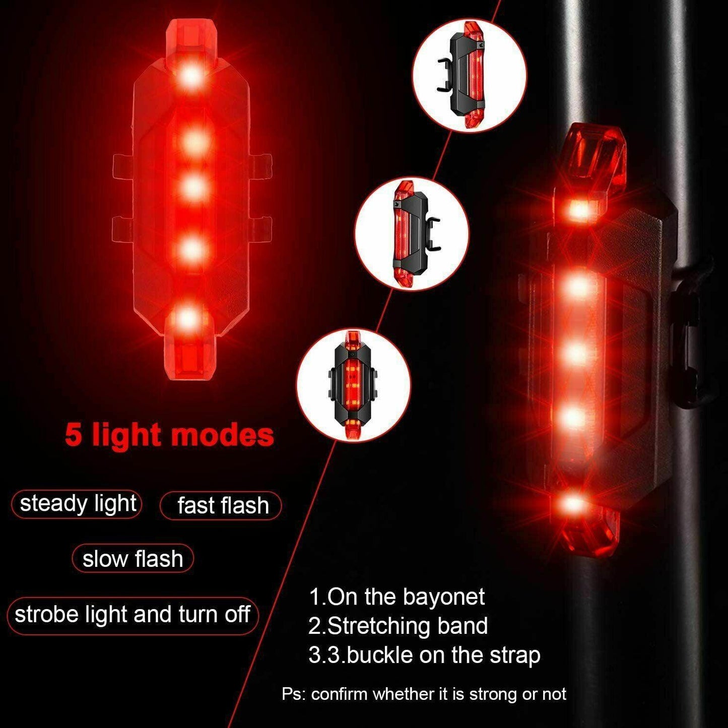 USB Rechargeable Bike Lights - Waterproof Red light