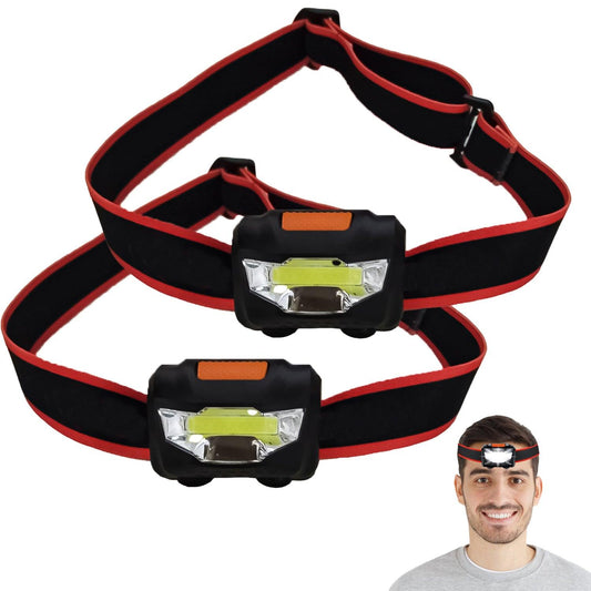 LED Head Torch -  2 Pack COB Headlamp Super Bright Headlight | Adjustable with 3 Modes, Lightweight for Running, Camping, Fishing