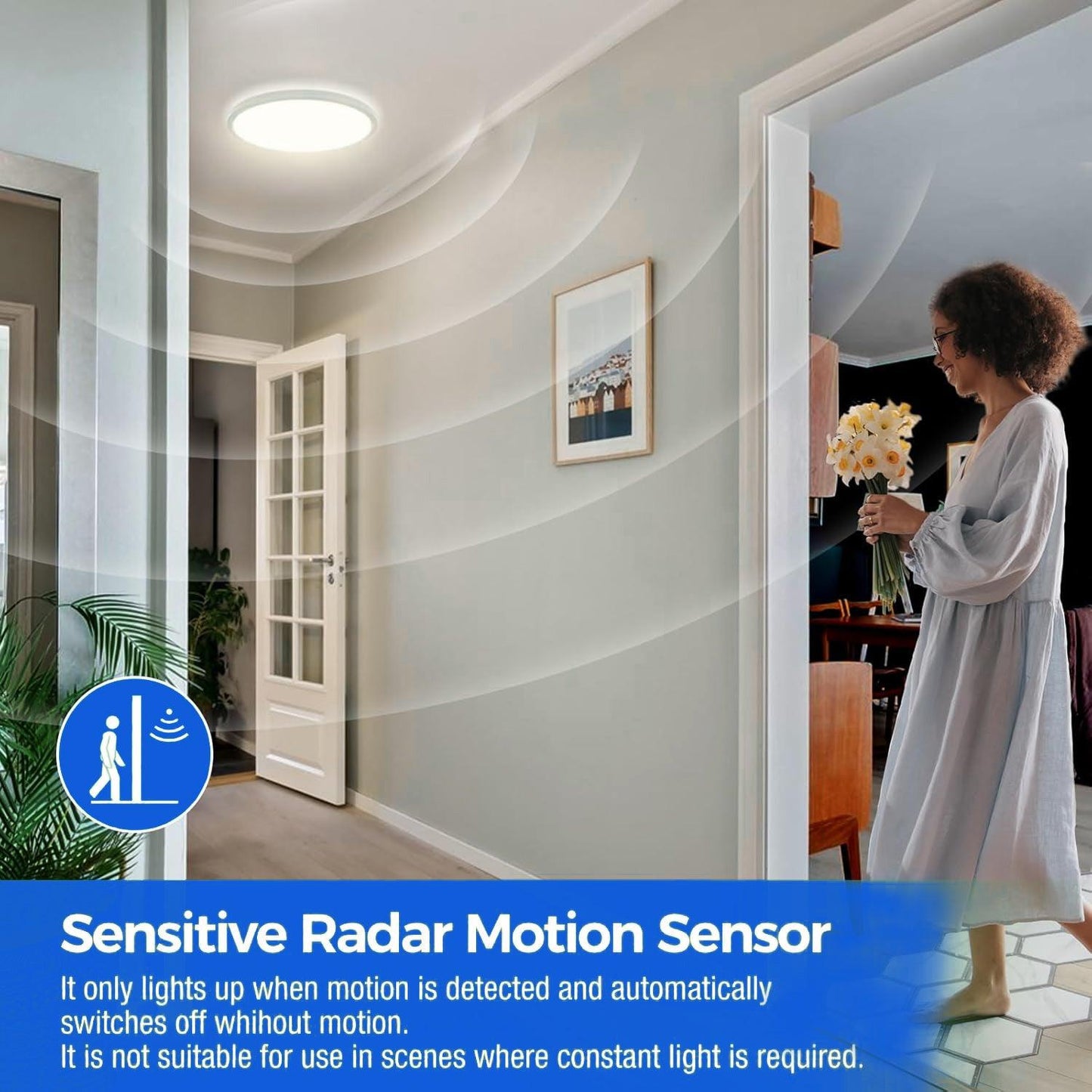 Motion Sensor Ceiling Light - LED Sensor Light Bathroom Kitchen Living Room Wall Lamp