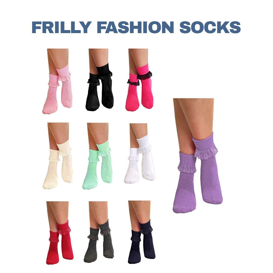 Lace Socks for Heels - Ladies Frilly Ankle Lace Socks Cute Crew Length Girls School Fashion