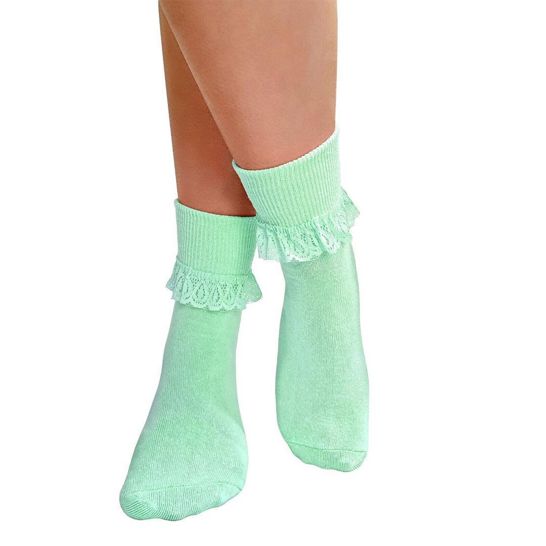 Lace Socks for Heels - Ladies Frilly Ankle Lace Socks Cute Crew Length Girls School Fashion