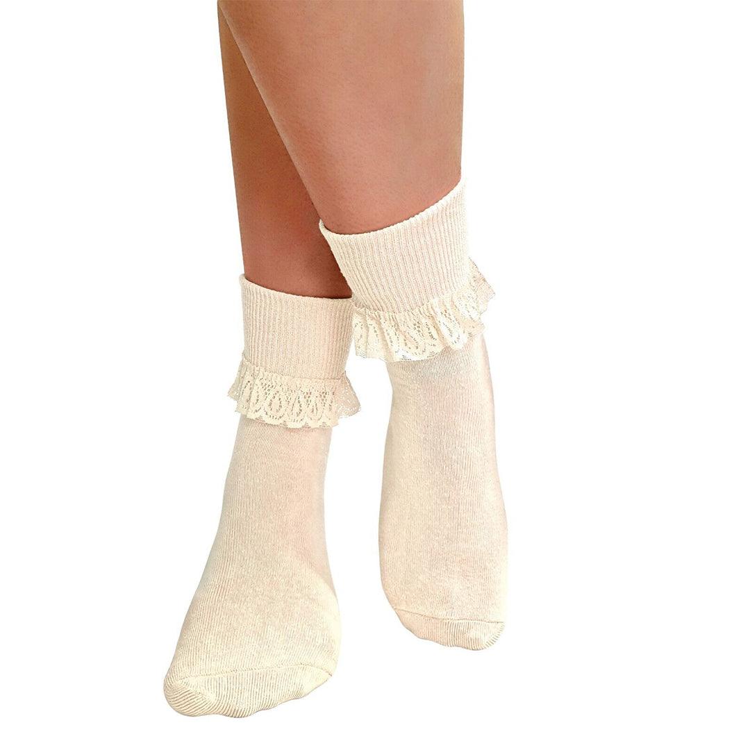 Lace Socks for Heels - Ladies Frilly Ankle Lace Socks Cute Crew Length Girls School Fashion