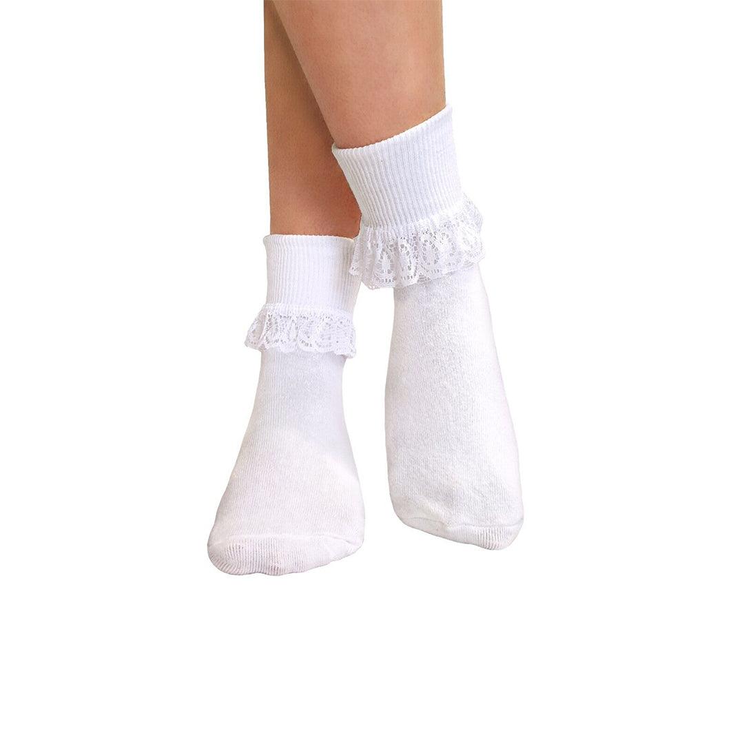 Lace Socks for Heels - Ladies Frilly Ankle Lace Socks Cute Crew Length Girls School Fashion