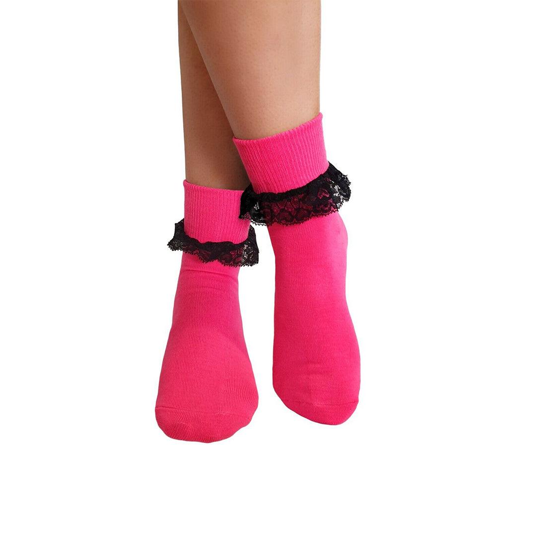 Lace Socks for Heels - Ladies Frilly Ankle Lace Socks Cute Crew Length Girls School Fashion