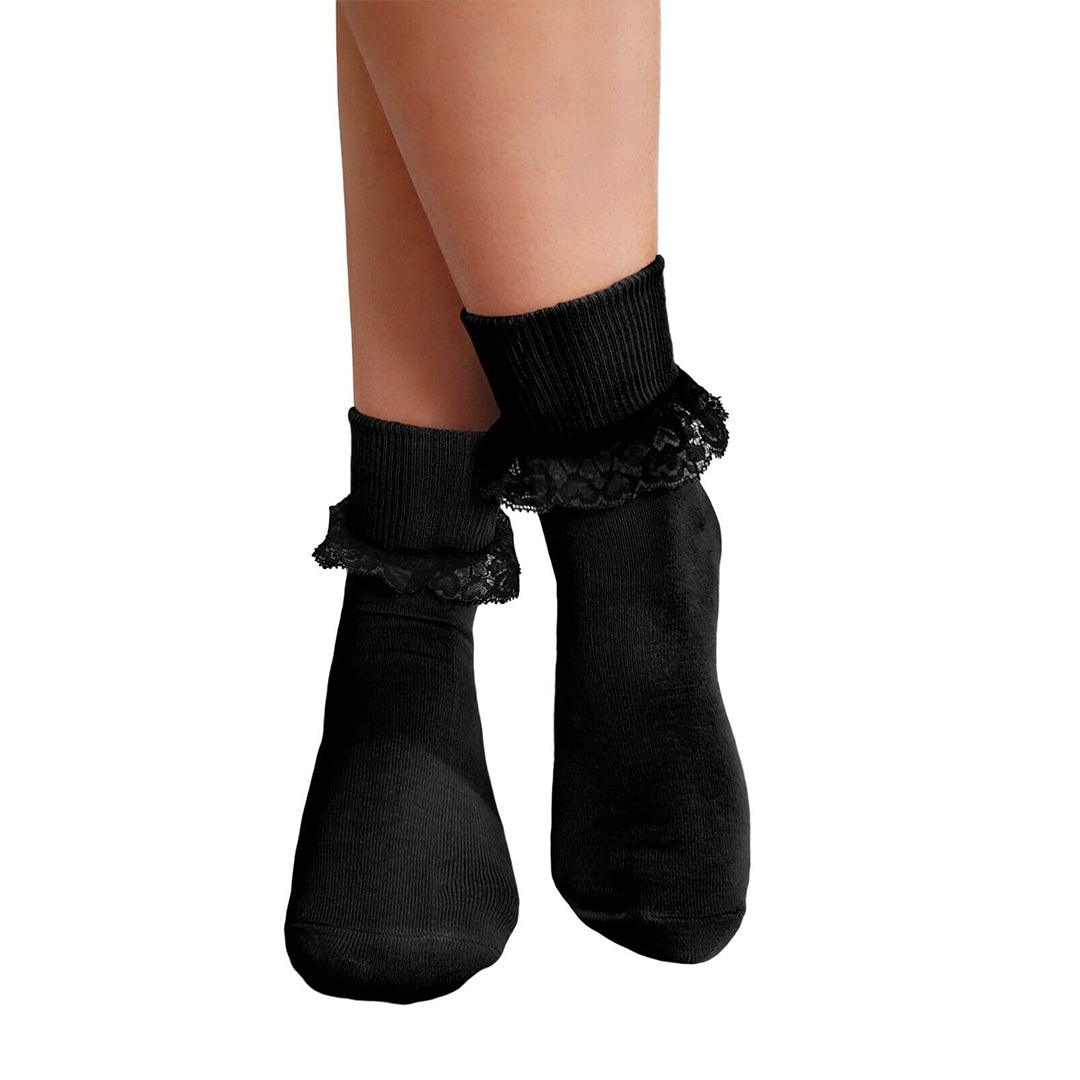 Lace Socks for Heels - Ladies Frilly Ankle Lace Socks Cute Crew Length Girls School Fashion
